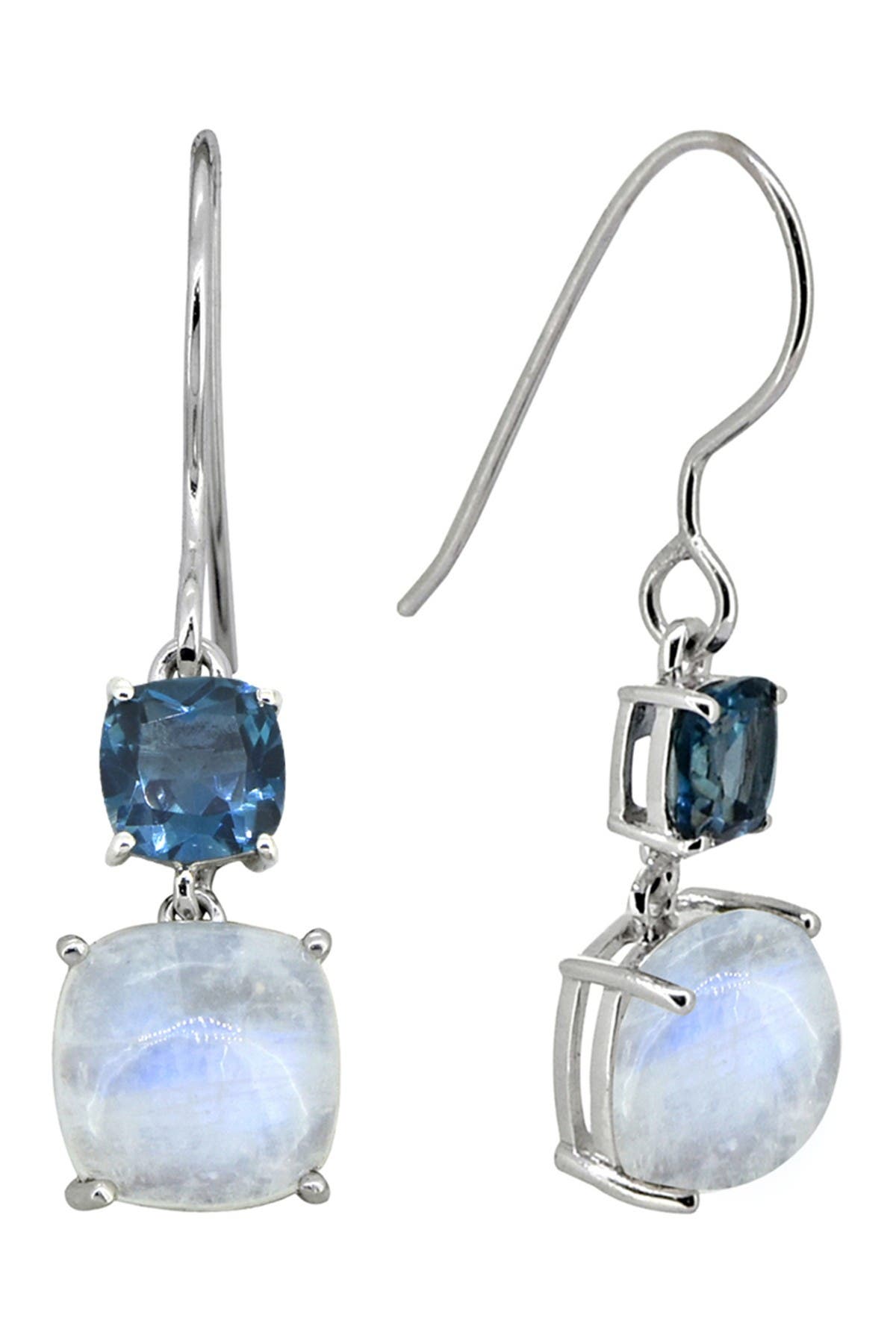 Blue Topaz gemstone earrings jewelry 2.16 925 Sterling Silver Rainbow moonstone
